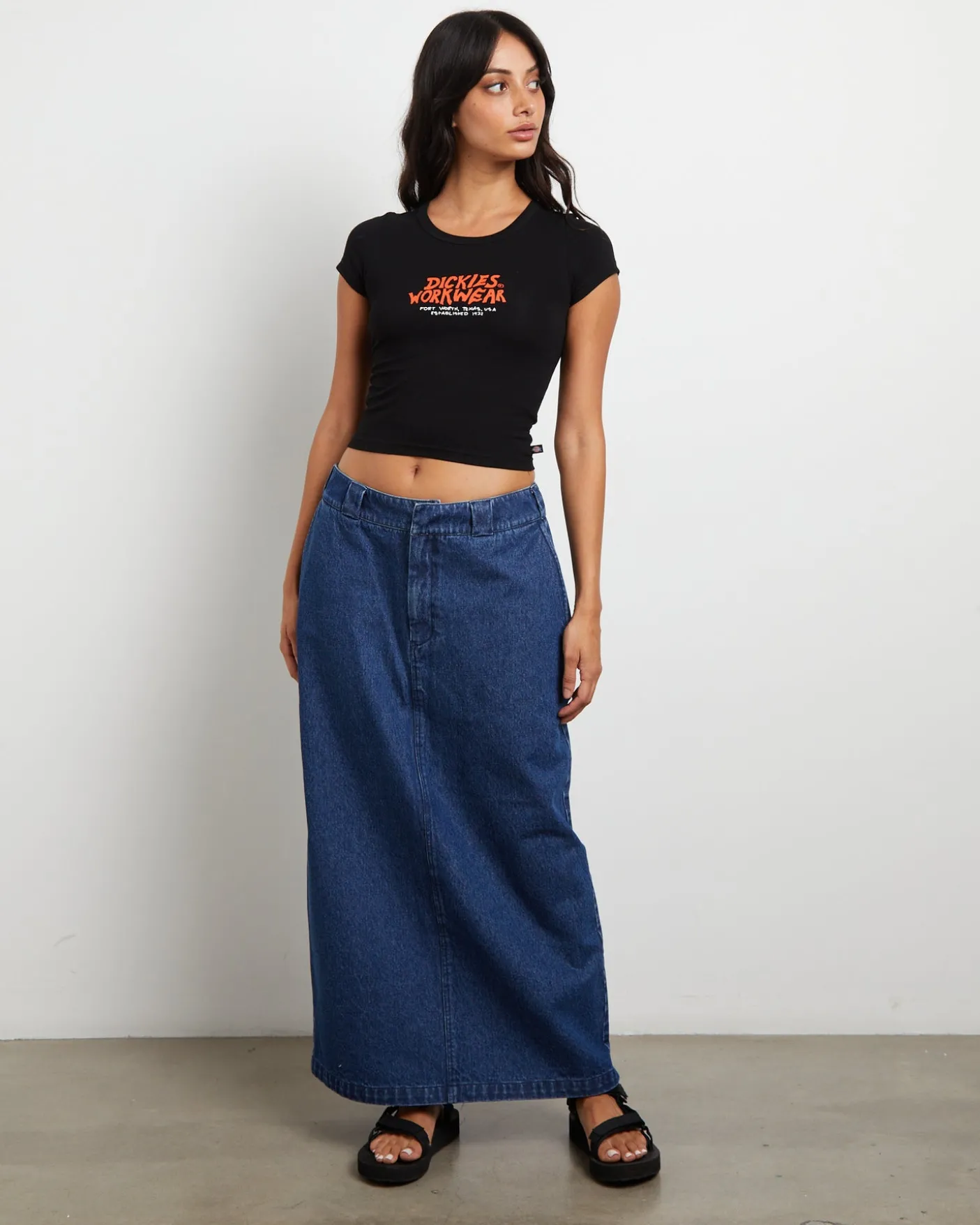 874 Denim Maxi Skirt in Stone Washed Indigo