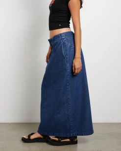 874 Denim Maxi Skirt in Stone Washed Indigo