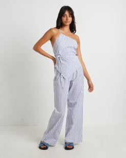 Adeline Asymmetric Cami Top in White Stripe