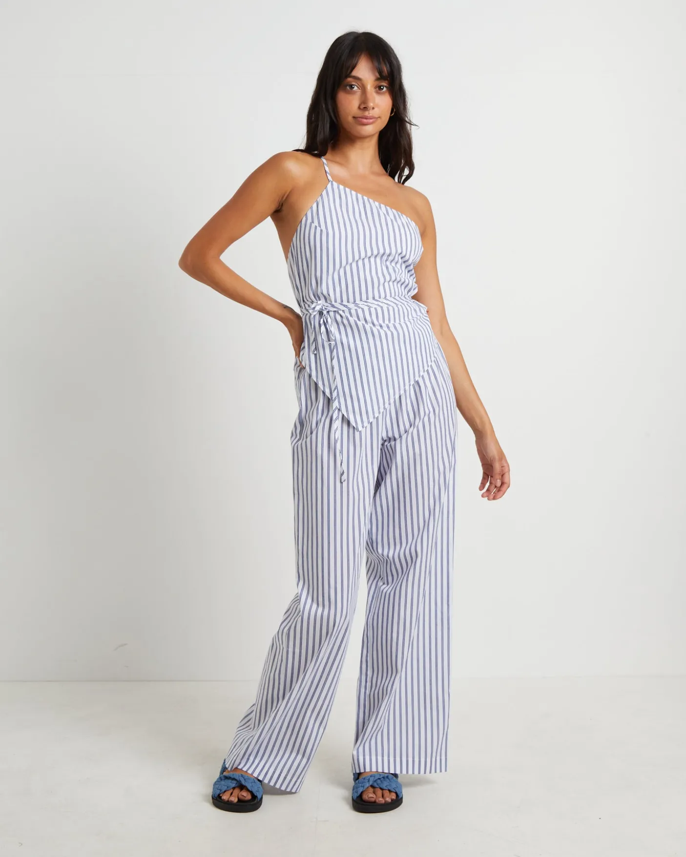 Adeline Asymmetric Cami Top in White Stripe