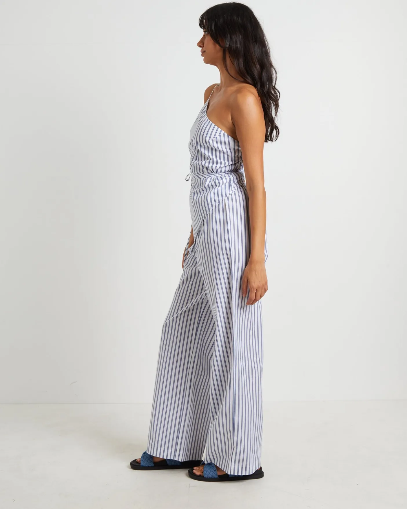 Adeline Asymmetric Cami Top in White Stripe