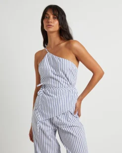 Adeline Asymmetric Cami Top in White Stripe