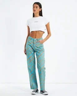 Adi Shelby Hemp Wide Leg Long Pants Blue Stripe