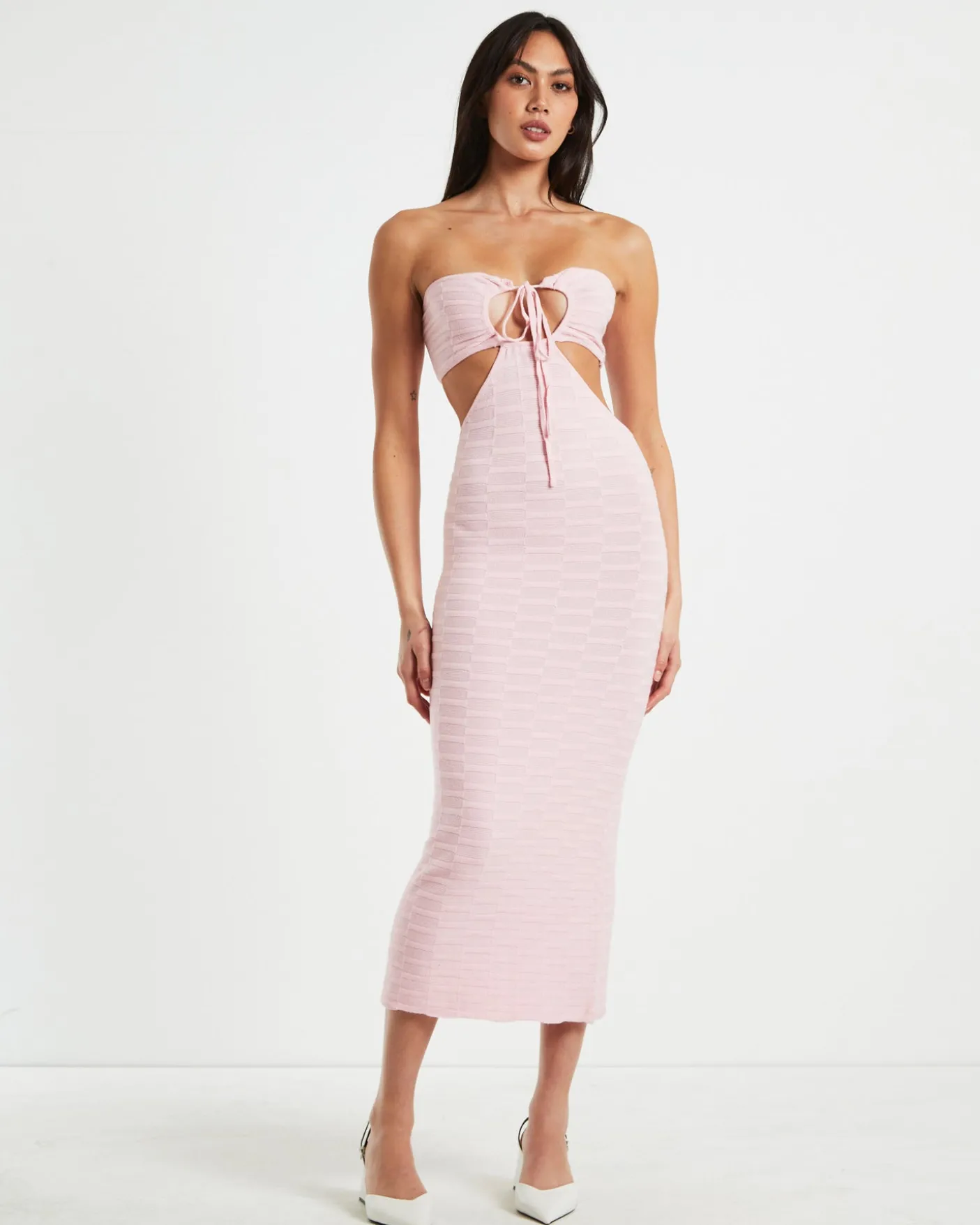 Alana Keyhole Knit Midi Dress in Pink