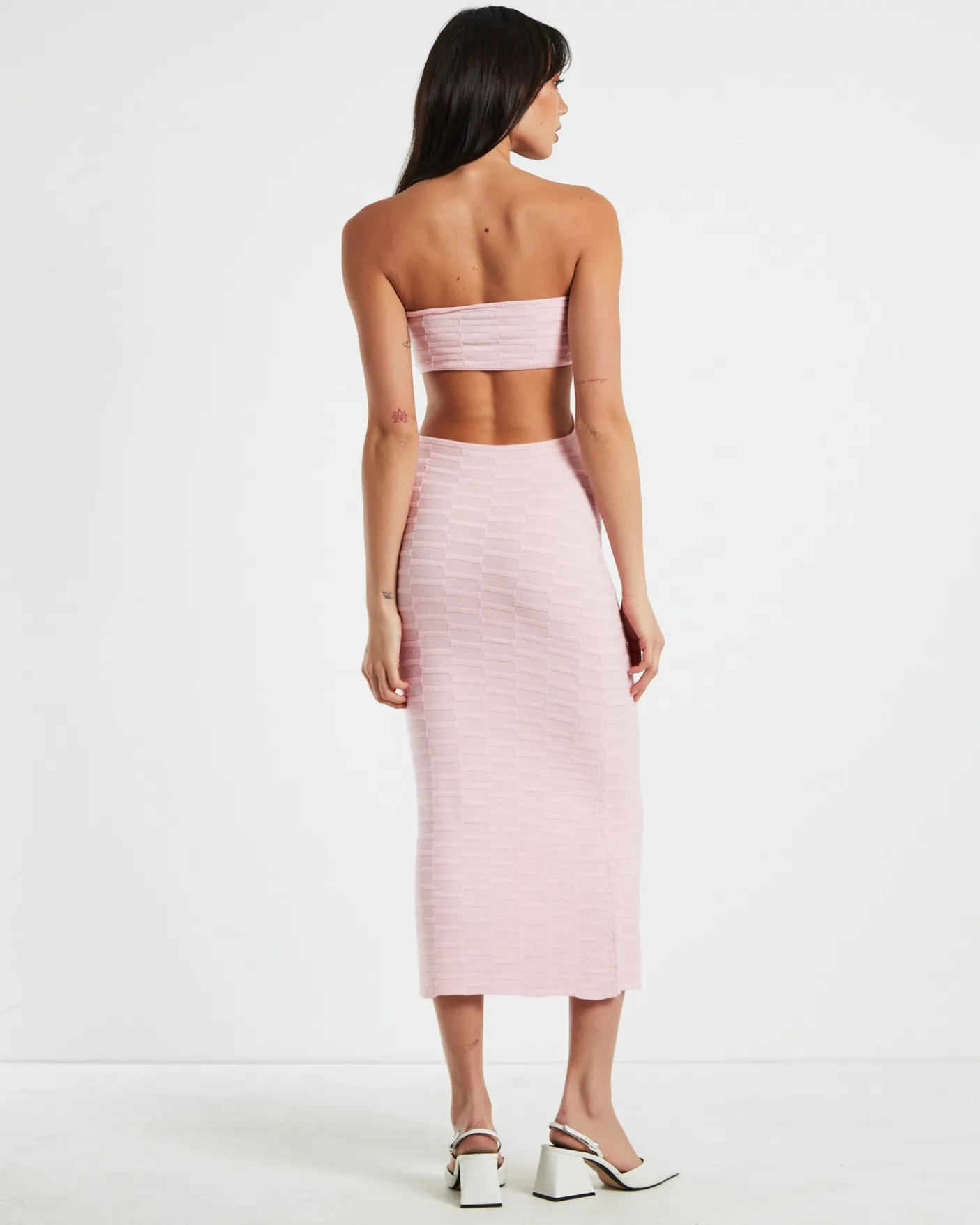 Alana Keyhole Knit Midi Dress in Pink