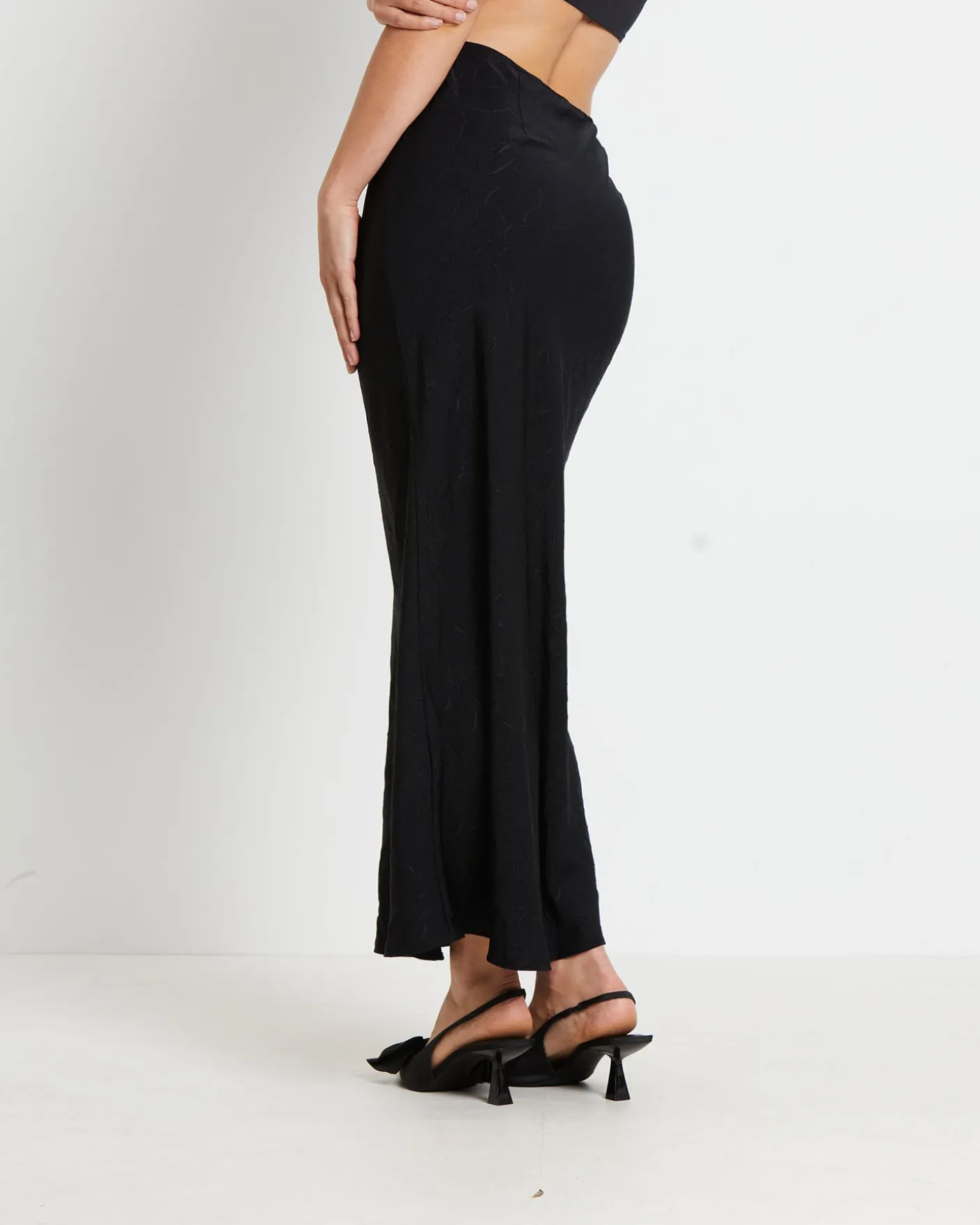 Allegra Crinkle Satin Maxi Skirt in Black