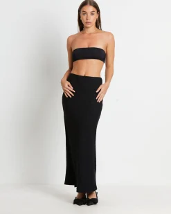 Allegra Crinkle Satin Maxi Skirt in Black