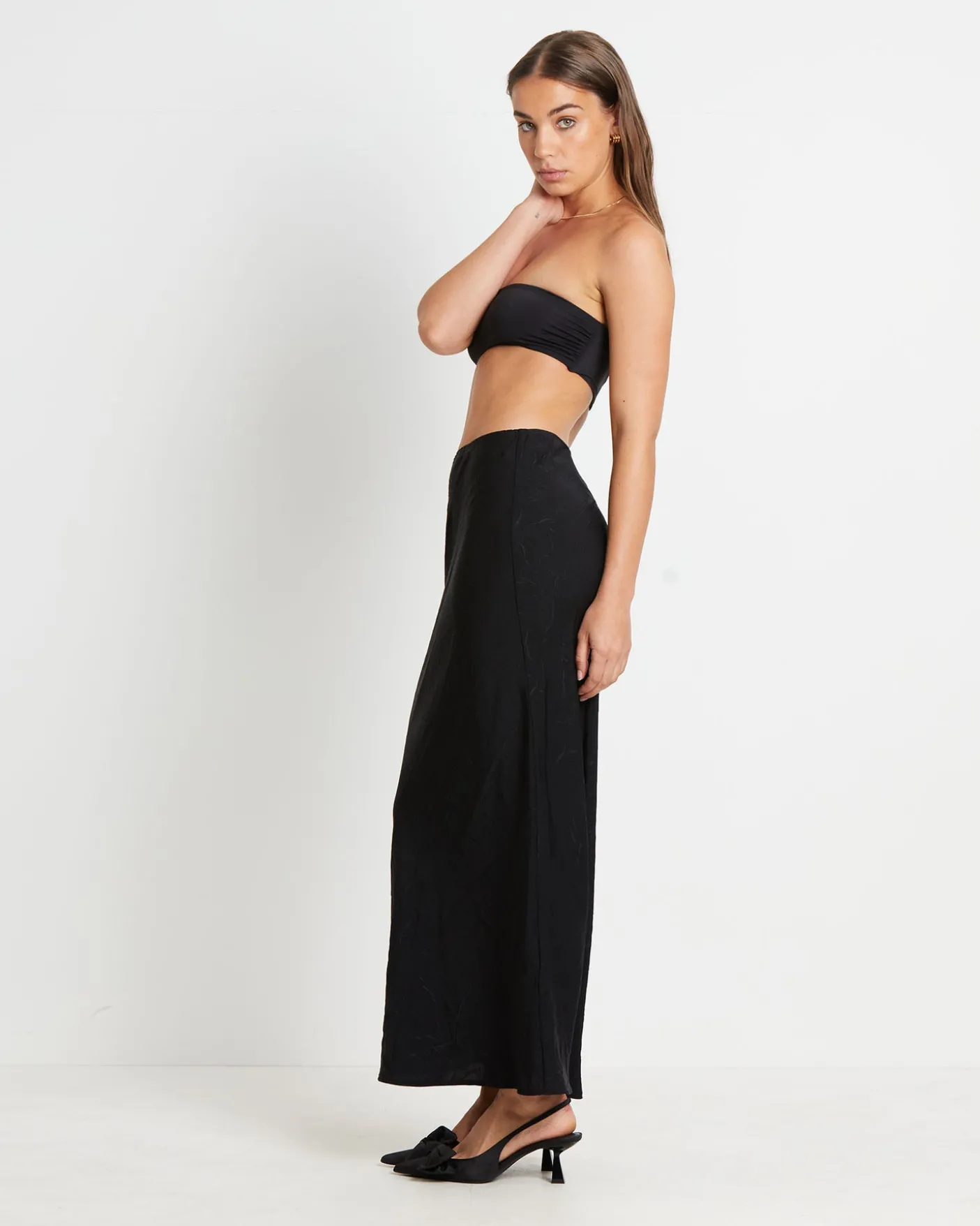 Allegra Crinkle Satin Maxi Skirt in Black