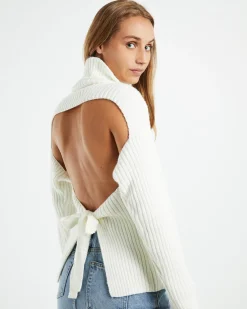 Amina Tie Back Boxy Knit Jumper White