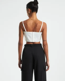 Andra Cut Out Sateen Corset Top Cream