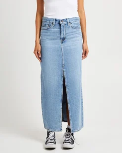 Ankle Column Denim Maxi Skirt Please Hold