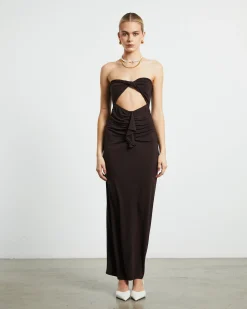 Aria Cut Out Tube Dress in Dark Chocolate