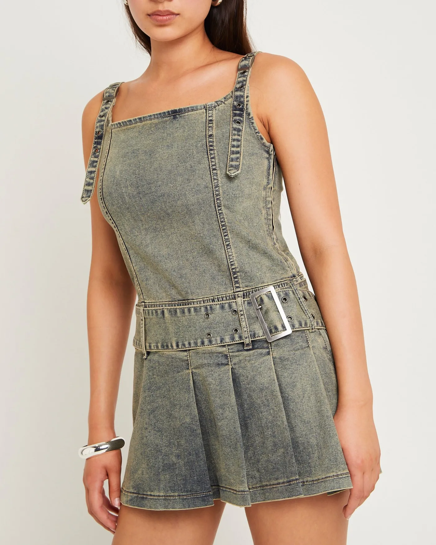 Autry Denim Pleat Mini Dress