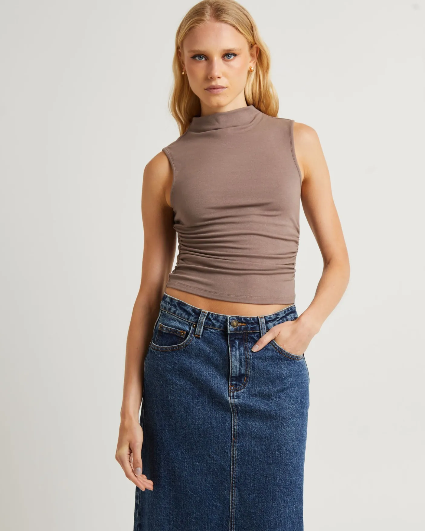 Avery High Neck Ruch Tank Top