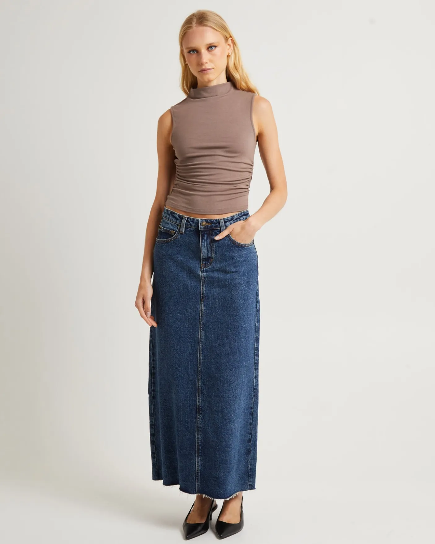 Avery High Neck Ruch Tank Top