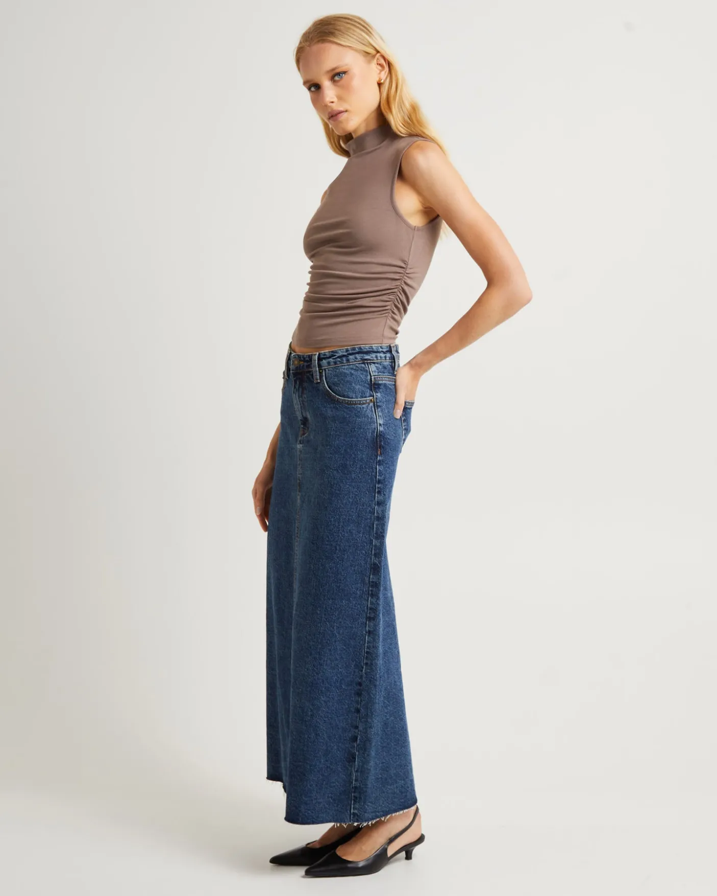 Avery High Neck Ruch Tank Top