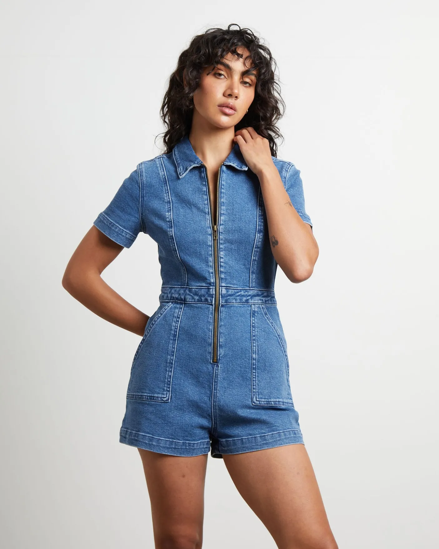 Avianna Denim Boilersuit in Mid 90's Blue