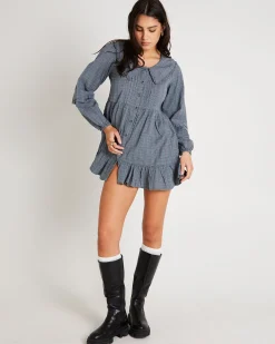 BDG Check Collar Long Sleeve Mini Dress