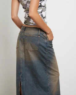 BDG Frankie Midi Skirt in Overdye Pink Denim