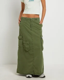 BDG Marta Multi Pocket Maxi Skirt in Khaki