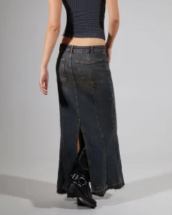 BDG Seamed Tint Denim Midi Denim Skirt