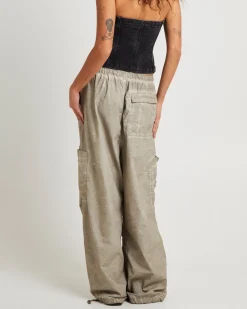 Beige Oil Wash Parachute Pants