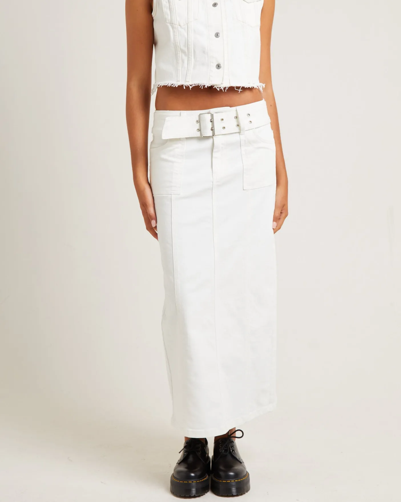 Billy Denim Maxi Skirt Vintage White