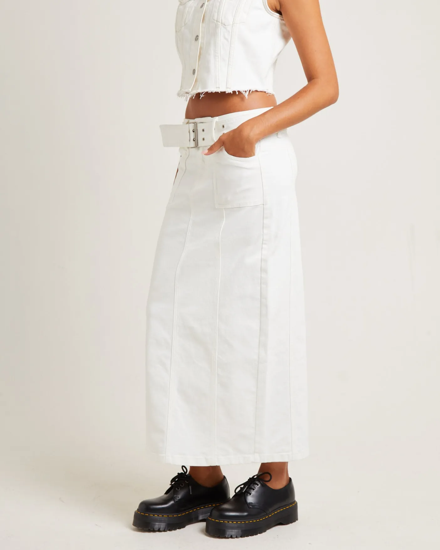Billy Denim Maxi Skirt Vintage White