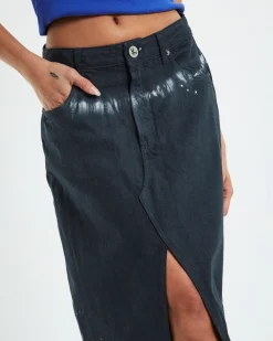 Black Magic Rocko Long Length Denim Skirt Black