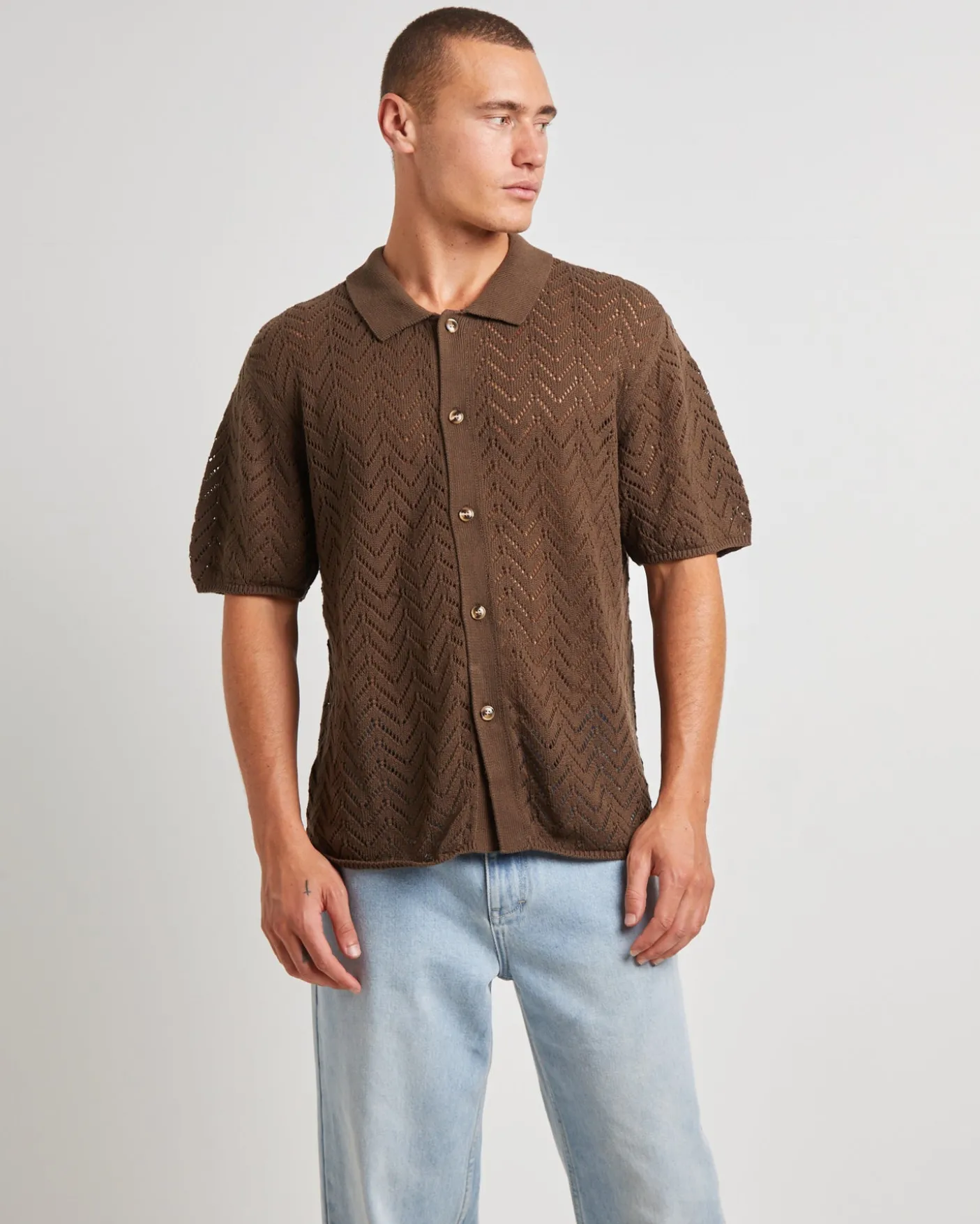 Blaxland Knit Short Sleeve Shirt in Brown