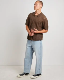 Blaxland Knit Short Sleeve Shirt in Brown