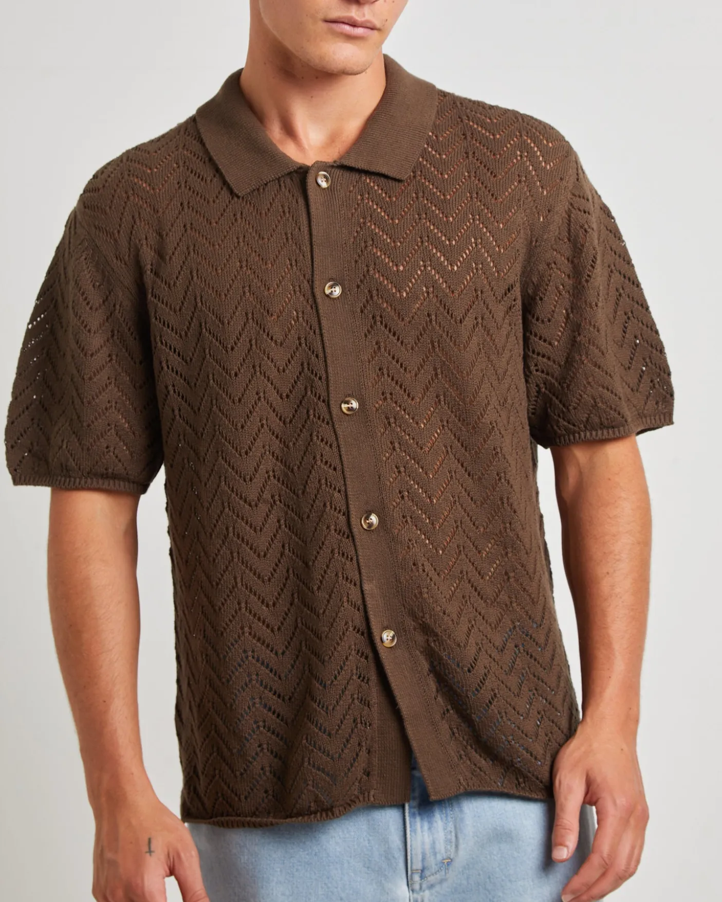 Blaxland Knit Short Sleeve Shirt in Brown