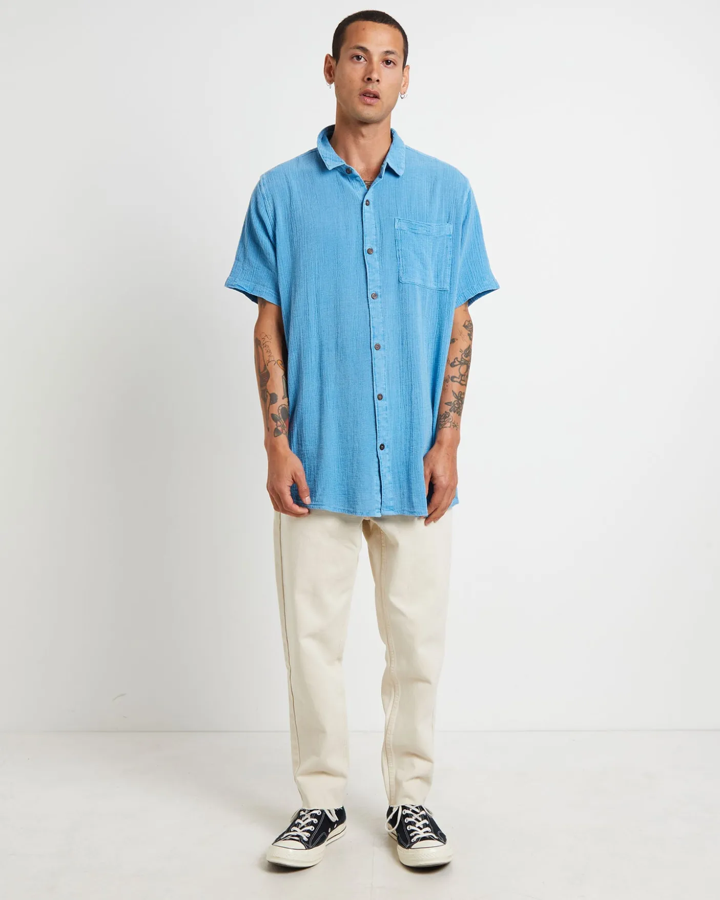 Bon Crepe Short Sleeve Shirt in Blue