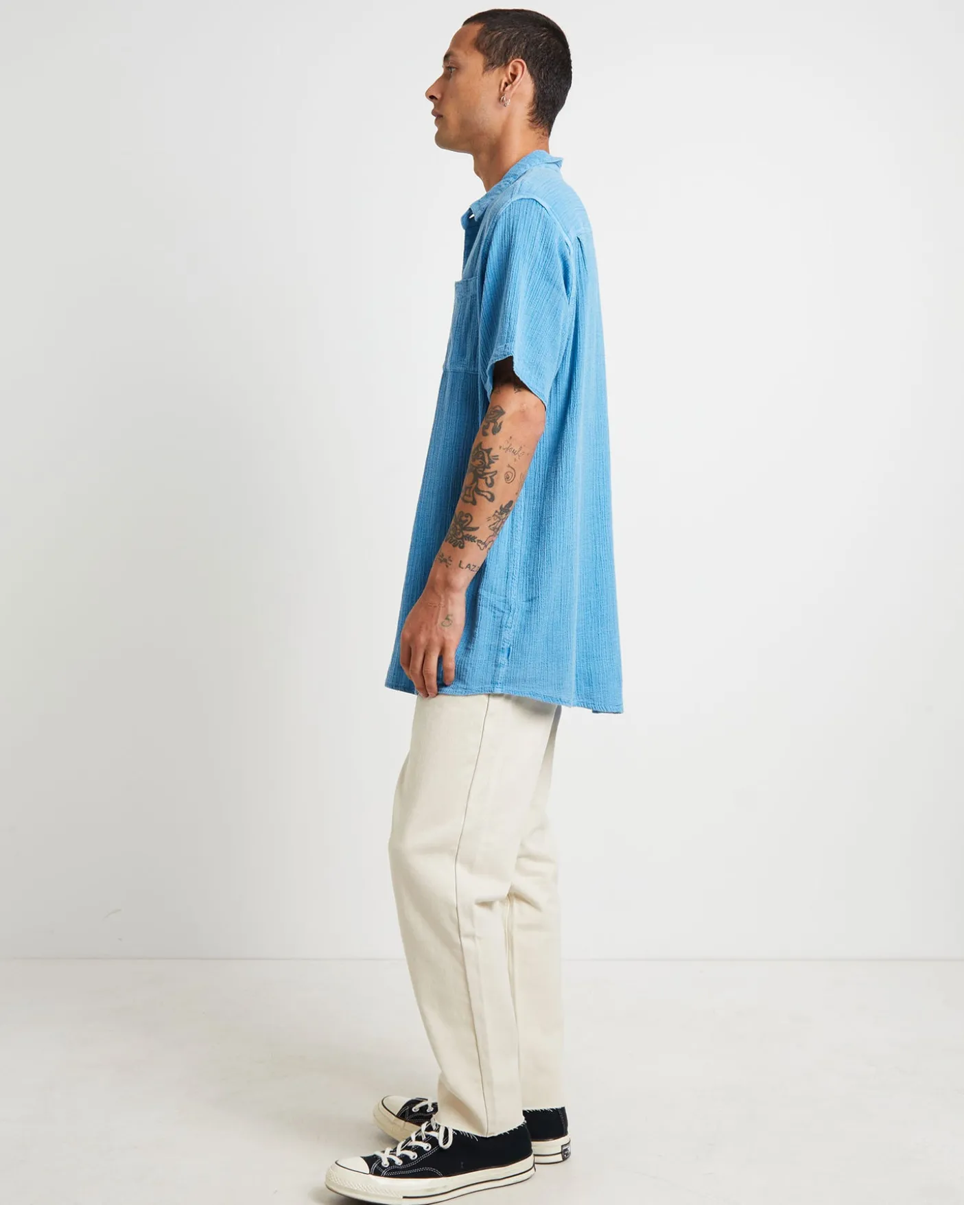 Bon Crepe Short Sleeve Shirt in Blue