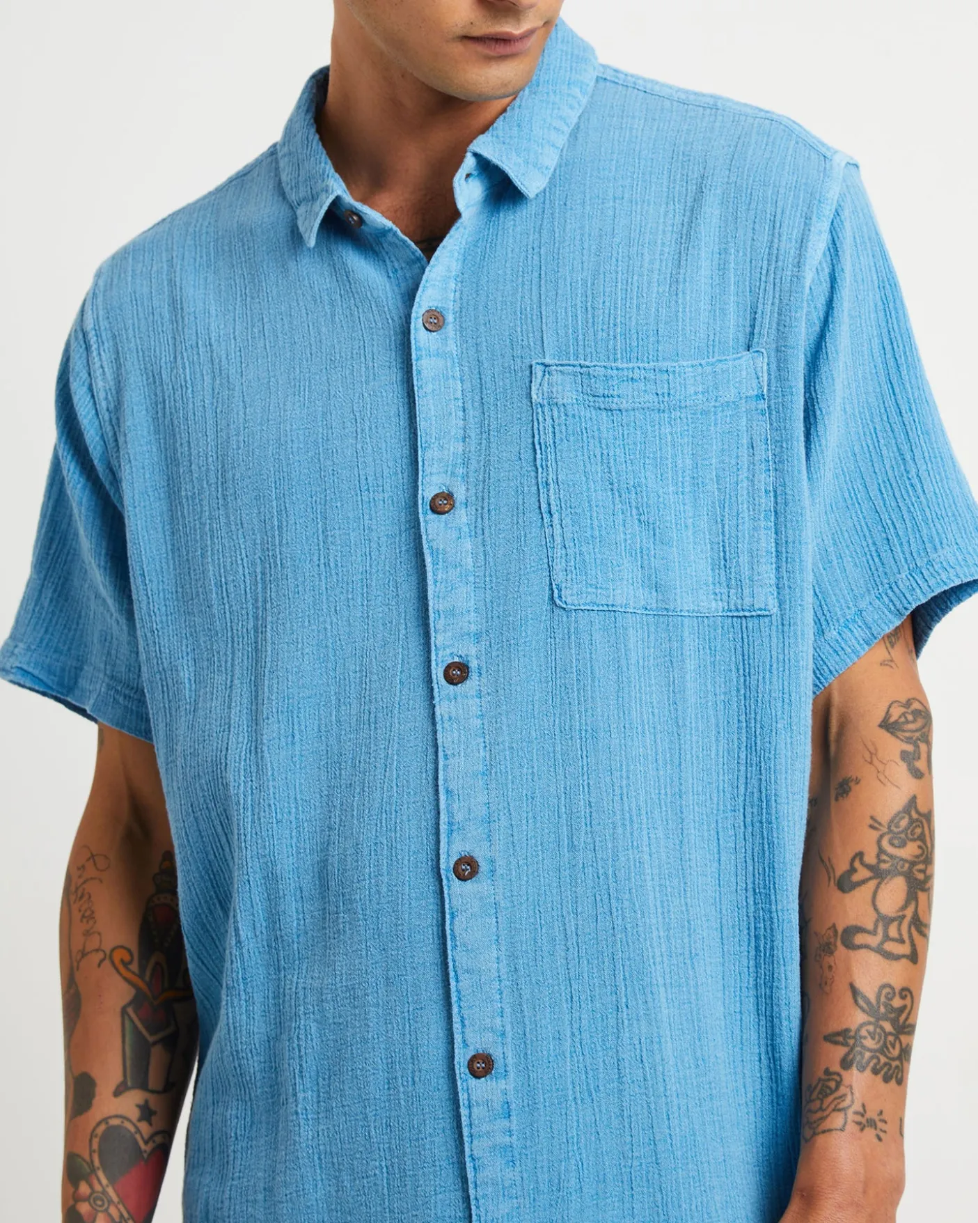 Bon Crepe Short Sleeve Shirt in Blue
