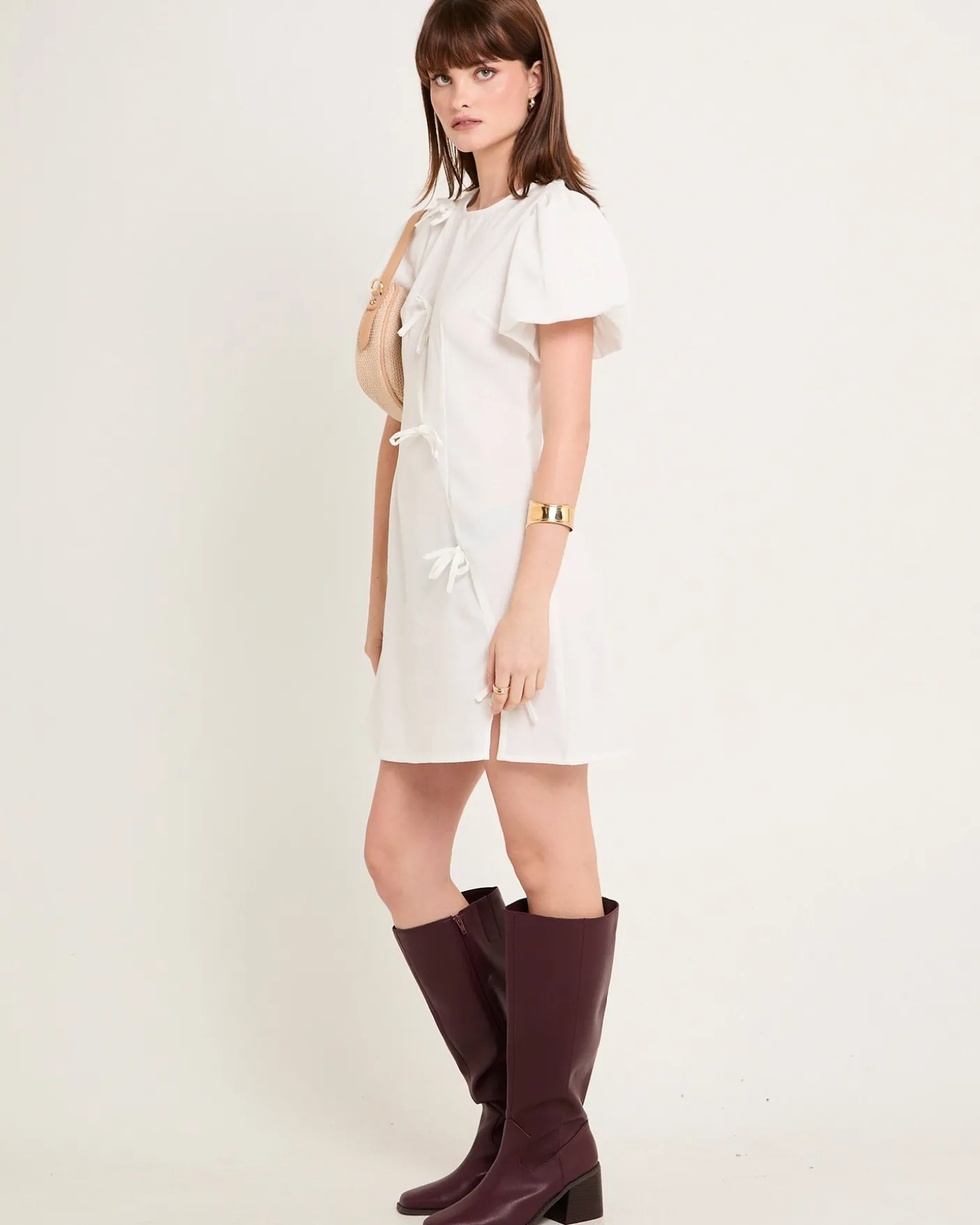 Bow Cap Sleeve Mini Dress