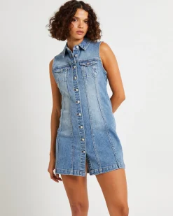 Button Up Denim Mini Dress Lula