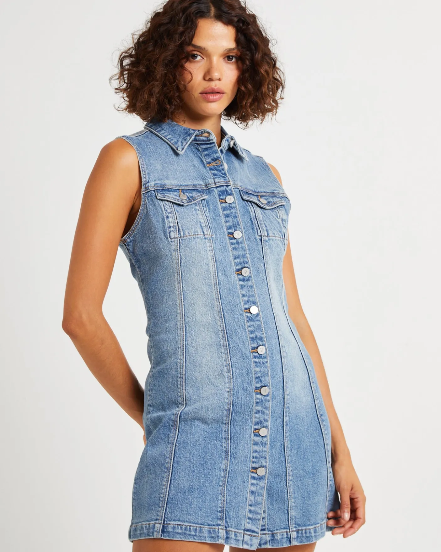 Button Up Denim Mini Dress Lula