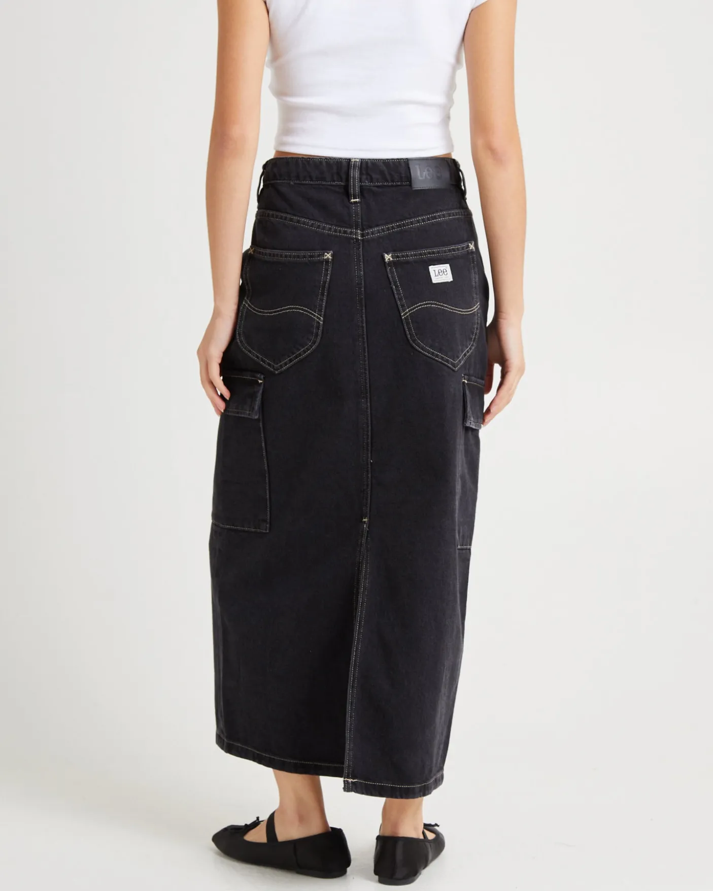 Cargo Midi Denim Skirt Throwback
