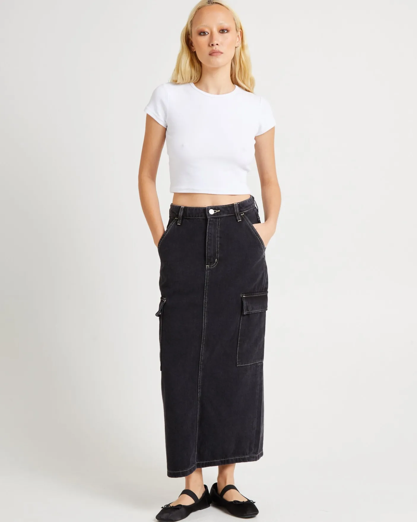 Cargo Midi Denim Skirt Throwback