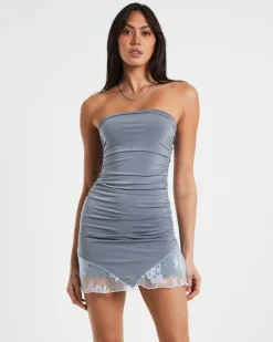 Carlie Bandeau Mini Slinky Dress in Grey