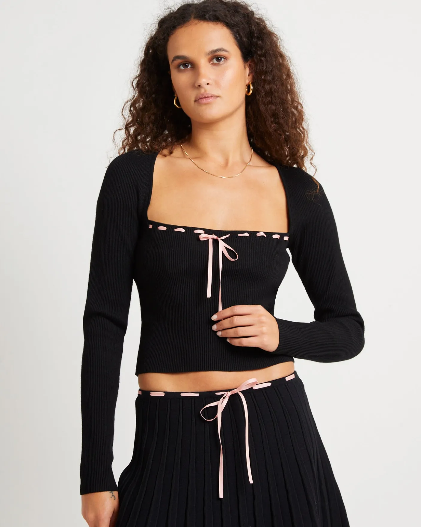 Cartia Laced Square Neck Knit Top