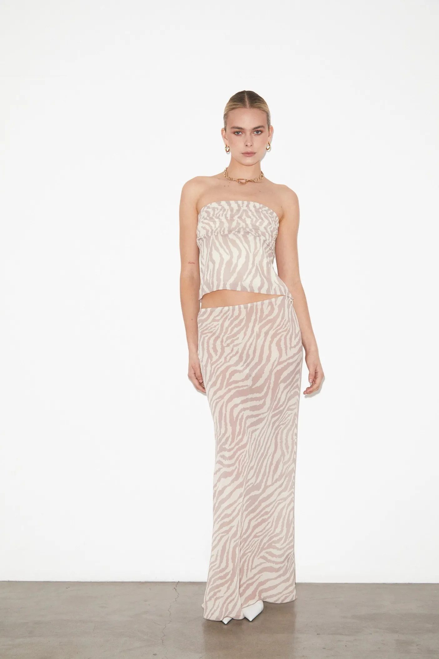 Cassie Low Rise Sheer Slip Skirt in Beige