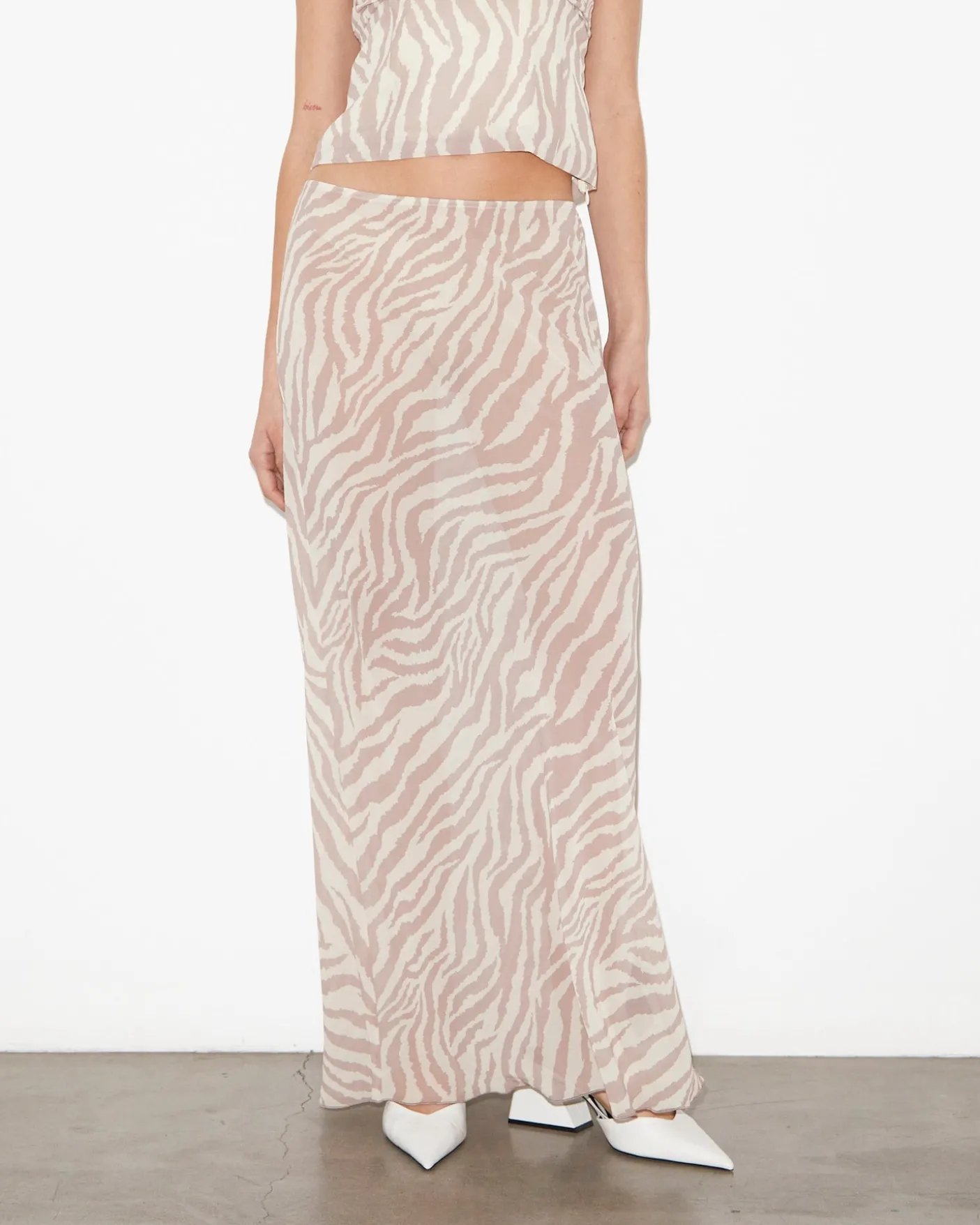 Cassie Low Rise Sheer Slip Skirt in Beige
