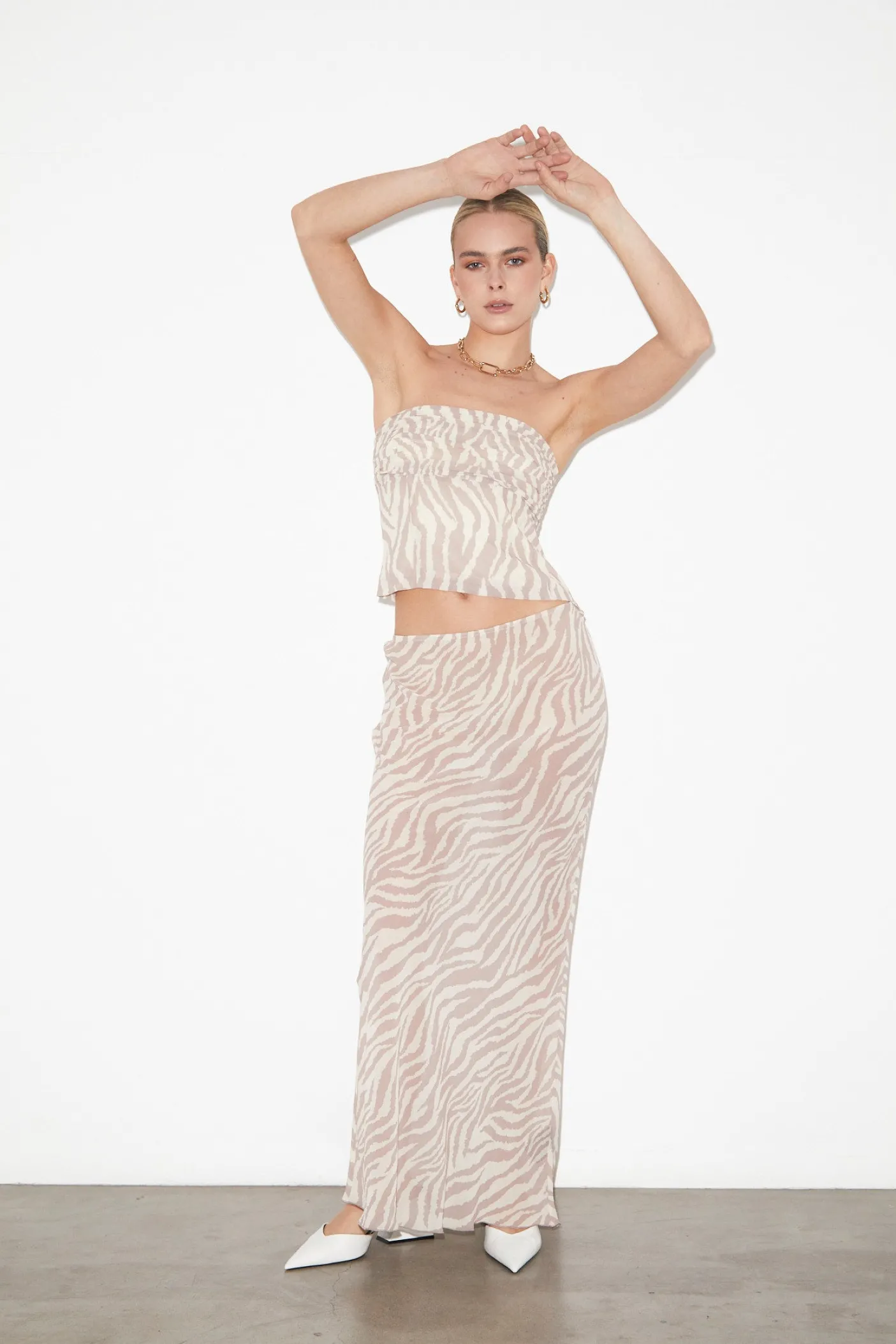 Cassie Low Rise Sheer Slip Skirt in Beige