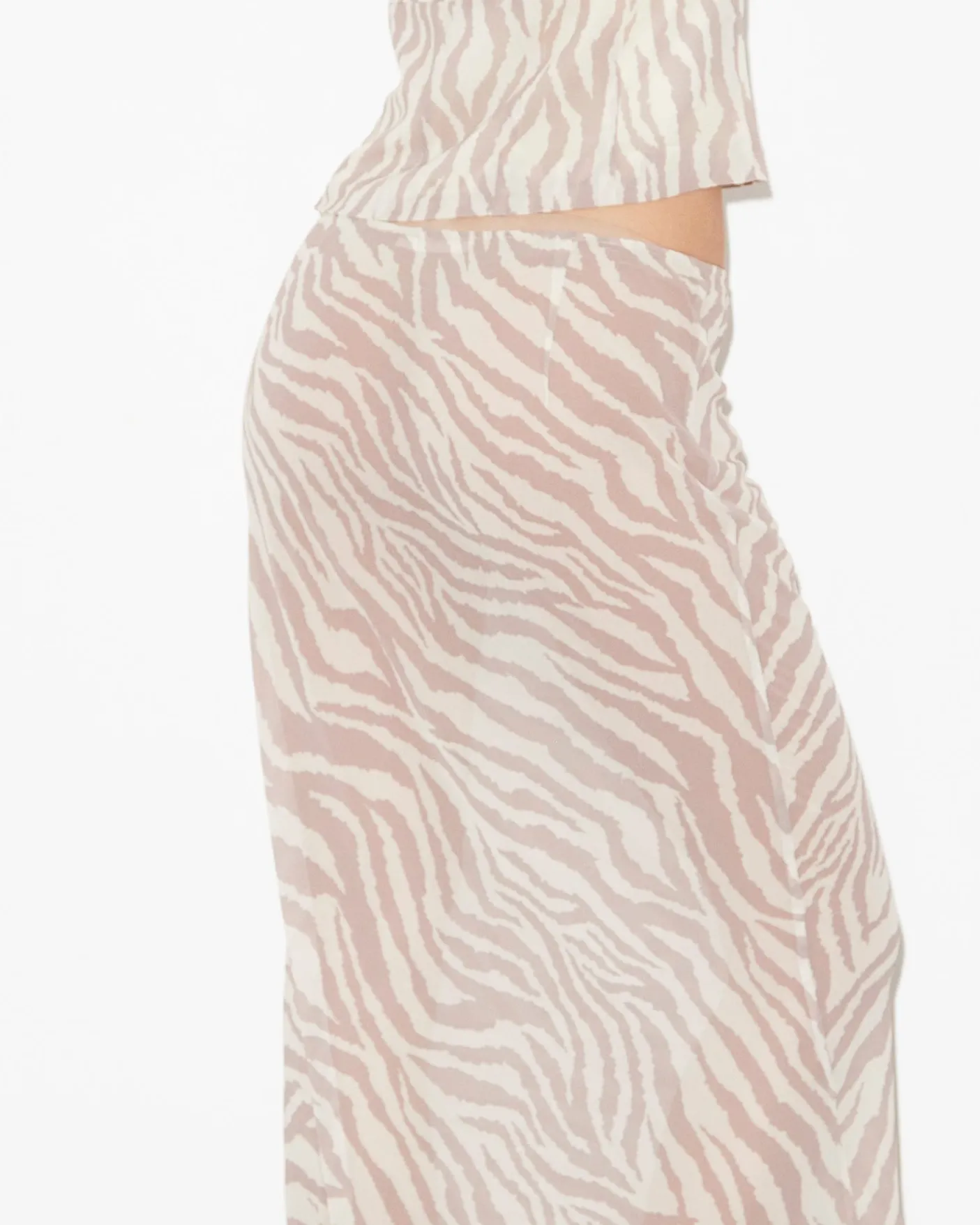 Cassie Low Rise Sheer Slip Skirt in Beige