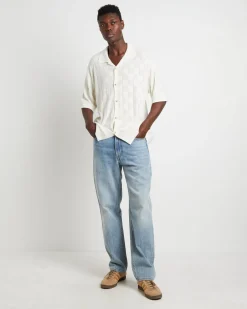 Checker Knit Short Sleeve Shirt in Natural