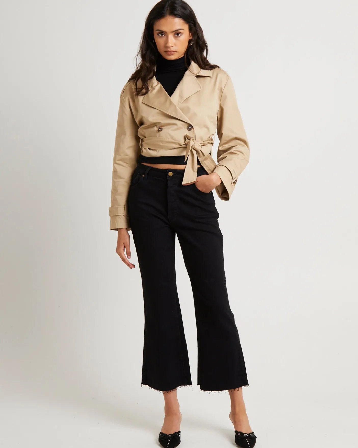 Classic Flare Crop Denim Jeans Jet