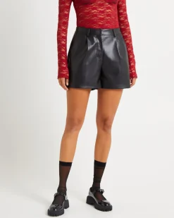 Cleo PU Tailored Shorts Black
