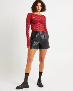 Cleo PU Tailored Shorts Black